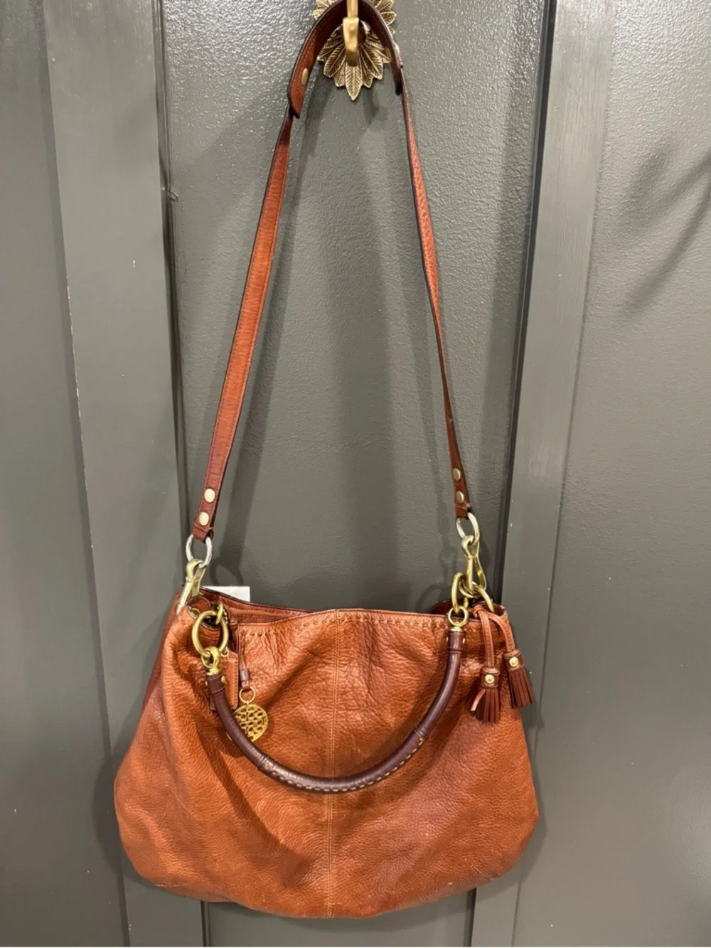 Coach Russet Brown Leather Shoulder Hobo Bag with Brass Hardware - Picture 2 of 3